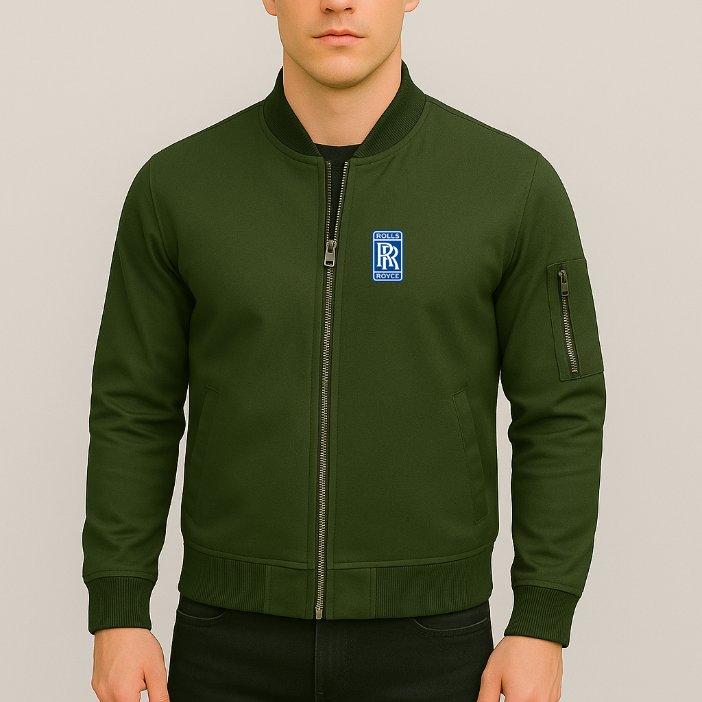 Men’s Rolls Royce Car Lightweight Zip-Up Bomber Jacket with Ribbed Collar and Cuffs - Versatile Casual Outerwear